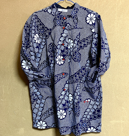 浴衣リメイク　ロングブラウス（菊・絞り風）