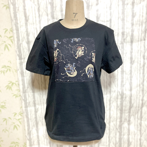 風神雷神（黒）デザインTシャツ