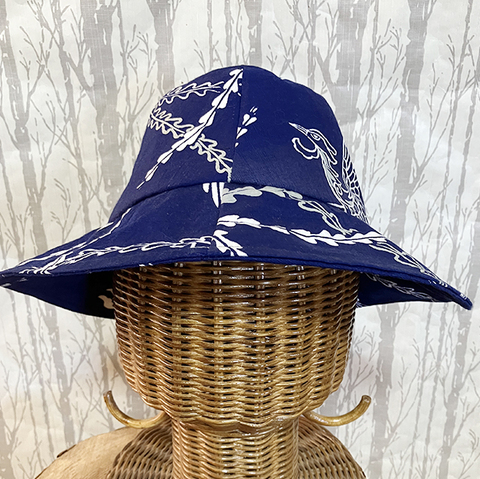鳳凰柄 濃青 綿帽子