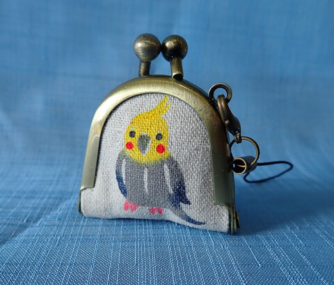 がま口インコインケース（オカメインコグレー）
