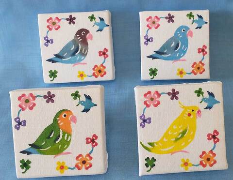 【受注製作】3柄セット：インコ柄ミニファブリックパネル