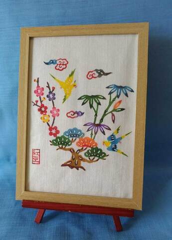 紅型染め・松竹梅とインコ額布