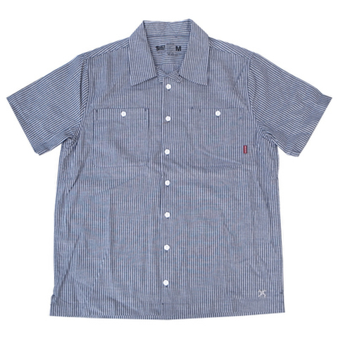 BLUCO（ブルコ）"STANDERD WORK SHIRTS S/S" 半袖ワークシャツ（ネイビーストライプ）