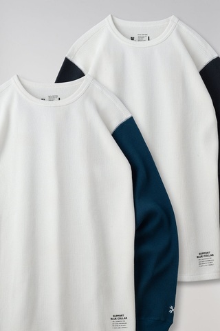 BLUCO(ブルコ)"2PAC THERMAL SHIRTS/SETIN SLEEVE (IVORY/BLK・IVORY/NAVY)"サーマルシャツ2枚組SET