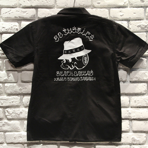 BLACKDALLAS（ブラックダラス）LOCAL SKULL 半袖ワークシャツ（ブラック）Artwork by USUGROW