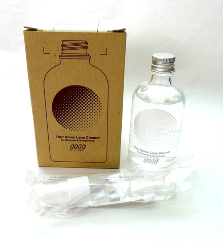 999.9（フォーナインズ）　レンズクリーナー （ガラス瓶入り100ml、スプレーキャップ、スポイト付）