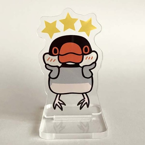 三つ星の味にほっぺが落っこちちゃいそうな文鳥のアクスタ（桜）