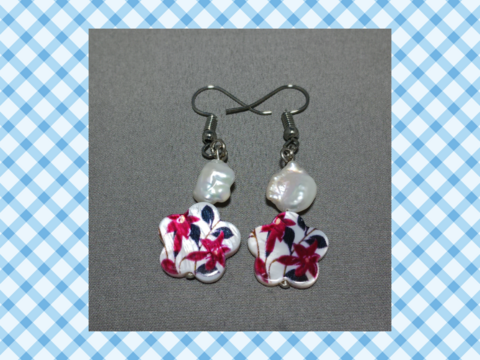 プリントシェルパールピアス