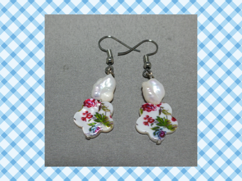 プリントシェルパールピアス