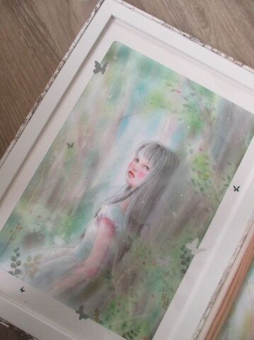 『夏の路』パステル画　アナログ画　シールのコラージュ