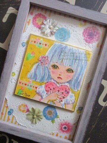 ミニ色紙ドール風原画　フレーム入り