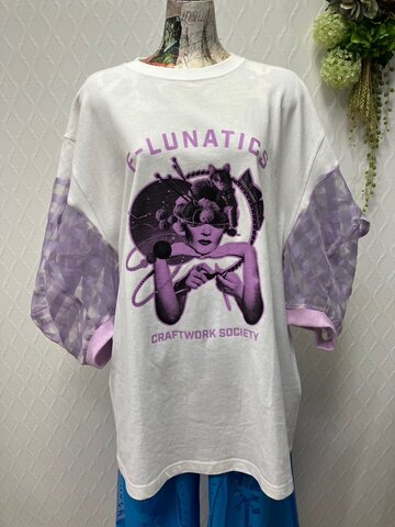 (unisex) くま袖リメイクT×チクなるオリジナル　白F-lunatics/rbtxco