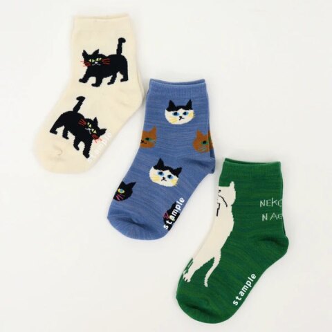 (22-25 10y-ママ)ねこばっかり　ショートソックス3P/靴下