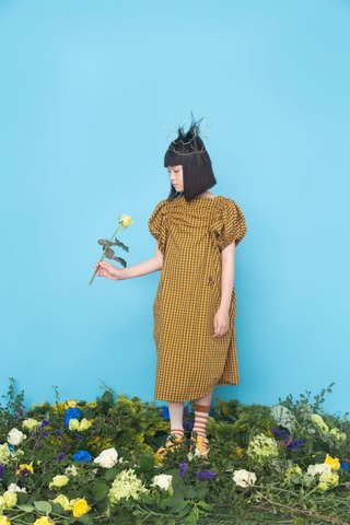 (コドモ)check gather dress / folk made