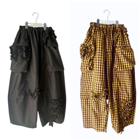 (160/f2) VARIOUS FRILL PANTS (BLACK、YELLOW PLAID)/frankygrow