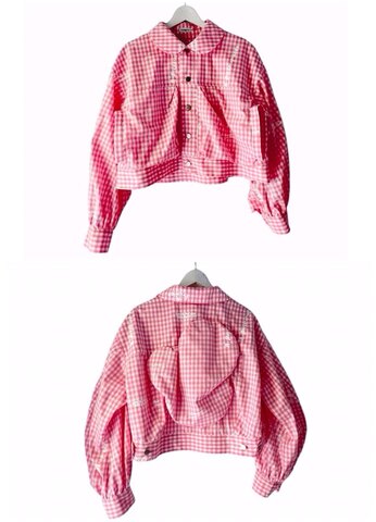 (160/f2) HAND-DRAWN Pt. BEAR FEELS SOLID JACKET【GINGHAM CHECK-PINK】/frankygrow