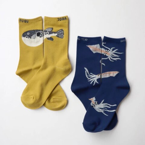 (22.5-24.5cm) トラフグ＆ケンイカ　クルーソックス 2P/靴下