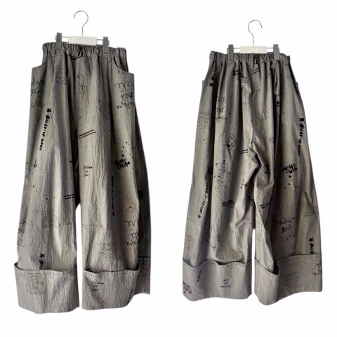 (160/f2)HAND-DRAWN Pt. WIDE MACKIN PANTS【WASHER CHECK-GRAY】/frankygrow