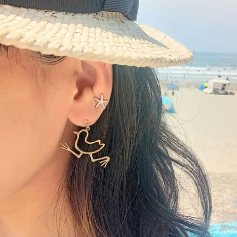南の島の走る鳥モチーフ　*シロハラクイナ*  ※片耳売り（真鍮：ピアス・イヤリング）