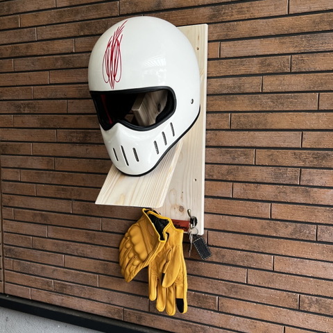 ヘルメットハンガー Helmet-Hanger WOOD 木製 フルフェース、オフロード、ジェットヘルメット、半ヘル、帽子など 汎用 ガレージ ショップに