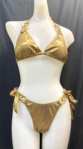 A-120z　光沢ゴールド三角ビキニセット　Mサイズ