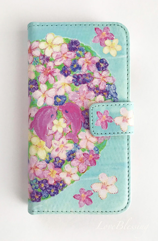 受注生産Flower Heart Dolphin スマホケース