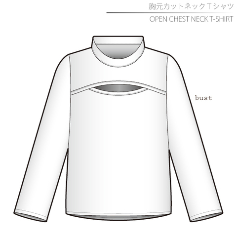 胸元カットネックＴシャツ　女性ＬＬサイズ【ダウンロード型紙】