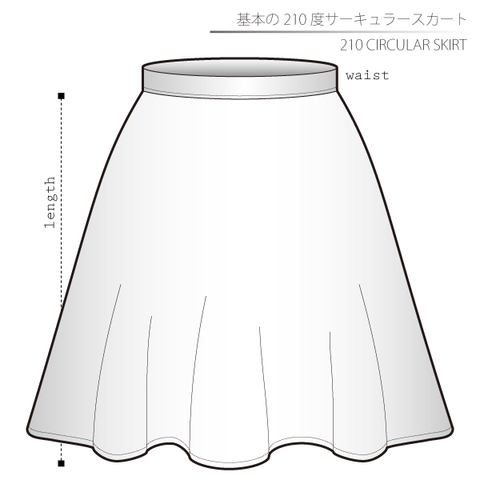 基本の210度サーキュラースカート　女性Ｍサイズ【ダウンロード型紙】