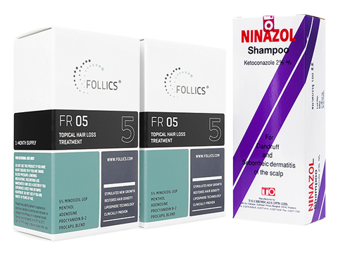 FR05ローション2本+ニナゾールシャンプー(Follics FR05 60ml+Ninazol Shampoo 100ml)