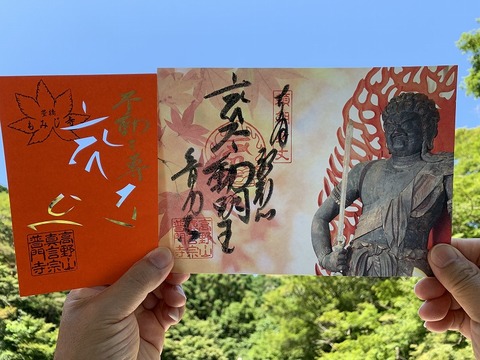 紅葉／不動明王 切り絵御朱印・見開き御朱印セット