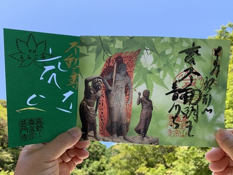 青もみじ／不動明王 切り絵御朱印・見開き御朱印セット