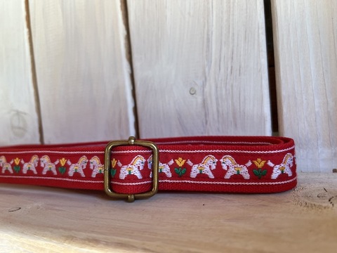 【付属】がま口バッグ用　刺繍テープのショルダー紐　木馬 赤