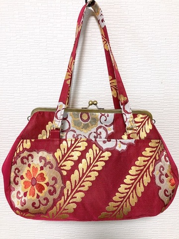 がま口バッグ　Gold ✖️red 着物帯
