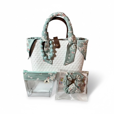 G3sewingのカゴバッグ【小】の大人のおしゃれセット　パステルグリーン