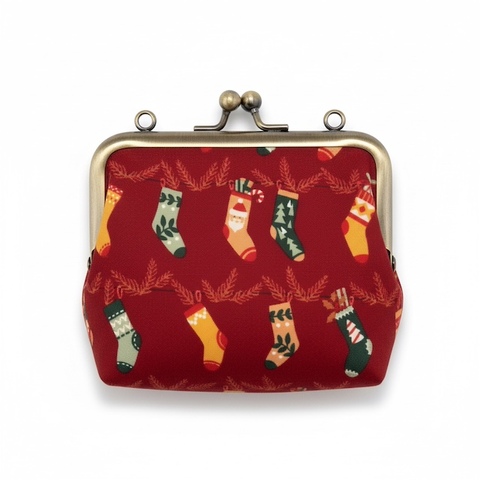 スクエアポーチmini　クリスマスの靴下　あか