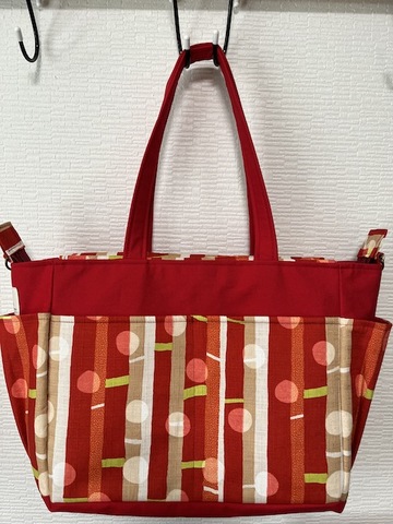 トートバッグ　レトロストライプ　レッド