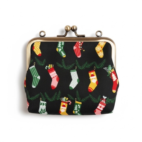 スクエアポーチmini　クリスマスの靴下　みどり