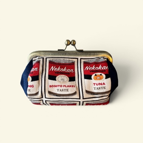 お茶碗型ポーチ　ネコ缶レッド✖️ネイビー