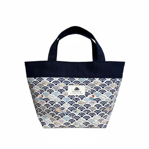 着せ替えminiトート　猫と鯛焼き　ネイビー