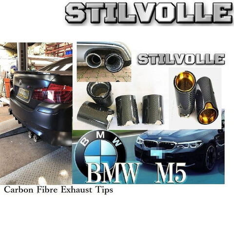 カーボンファイバー マフラーカッター ステルホル STILVOLLE BMW M5 F10 2017- 適合 3Kツイル織り UV保護クリアコート 左右4個セット
