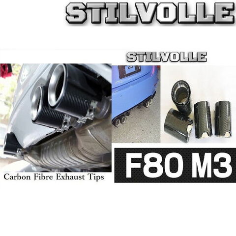 カーボンファイバー マフラーカッター ステルホル STILVOLLE BMW M3 2014年-2020年 F80 適合 3Kツイル織り UV保護クリアコート 左右4個セット