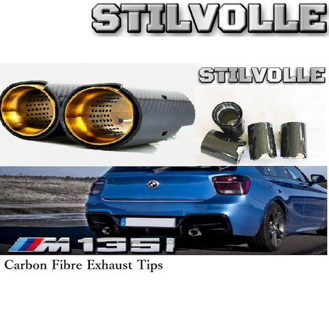 カーボンファイバー マフラーカッター ステルホル STILVOLLE BMW M135i M140i F20 F21 2012- 適合 3Kツイル織り UV保護クリアコート 左右2個セット