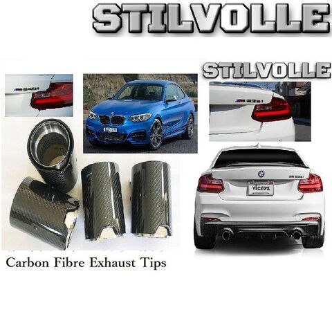 カーボンファイバー マフラーカッター ステルホル STILVOLLE BMW M235i M240i F22 F23 2014- 適合 3Kツイル織り UV保護クリアコート 左右2個セット