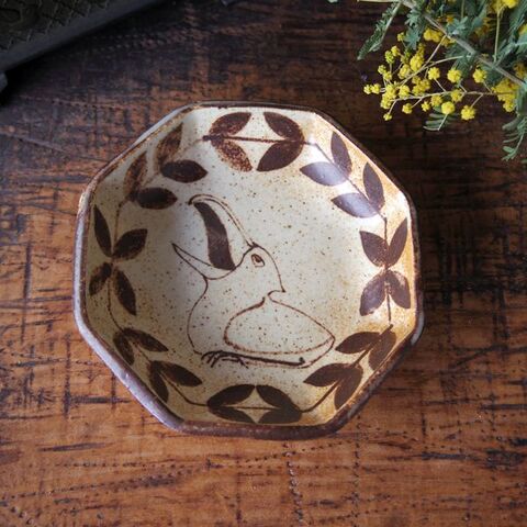 つぐみ製陶所 八角豆皿（ハシビロコウ）