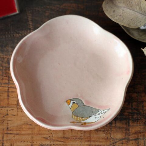 つぐみ製陶所 　キンカ桜色豆皿(ペンギン）