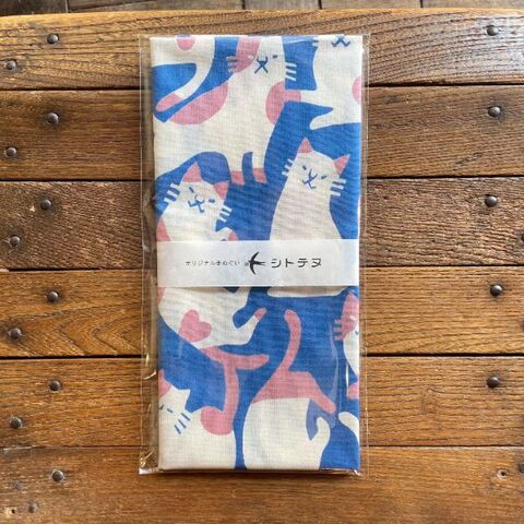 シトテヌ　てぬぐい「ねこ」青