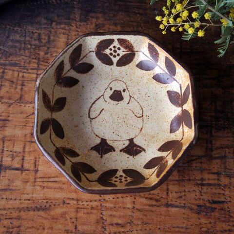 つぐみ製陶所 八角豆皿（アヒル）