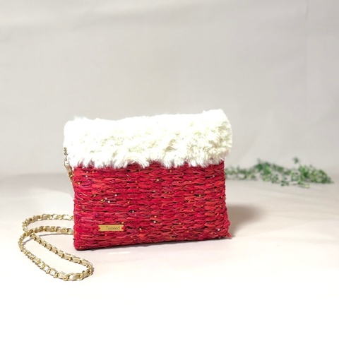 ダンサーズポシェット クリスマス 赤×白ファー（横型）