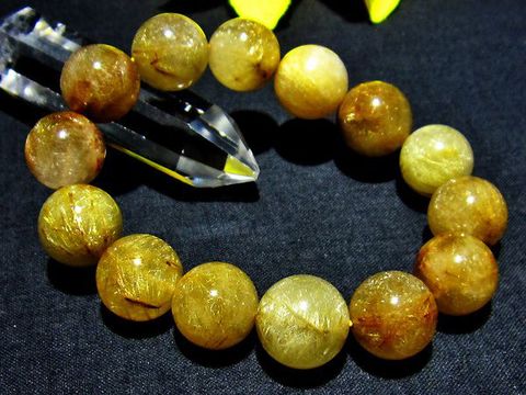 ロイヤル・ゴールド・ルチル水晶ブレスレット15mm