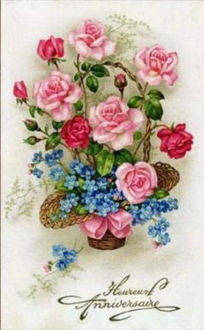 A3サイズRound　花篭のローズとブルーの花